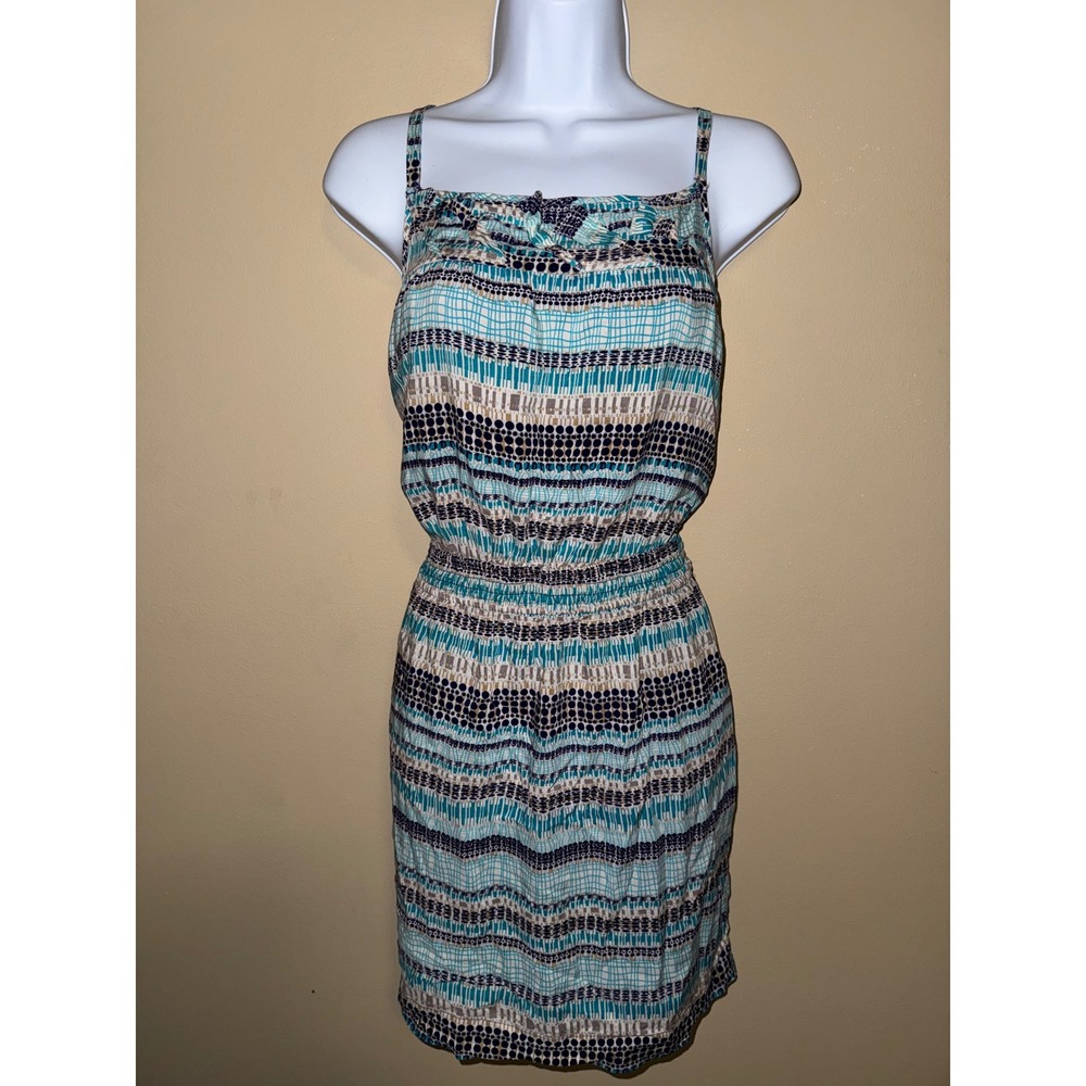 Boho BCBGeneration Teal Geometric Print Mini Dress Braided Racerback M Casual